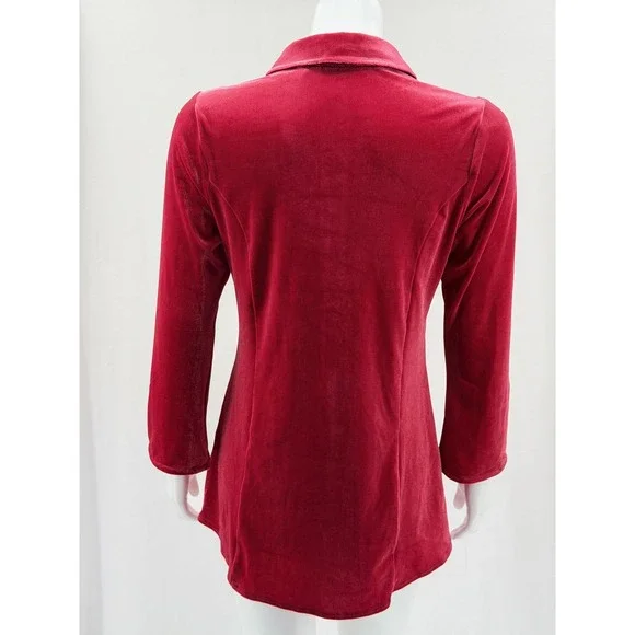 Soft Surroundings Top Womens Small Red Velvet Tunic Long Sleeve Holiday Stretch - Picture 5 of 9